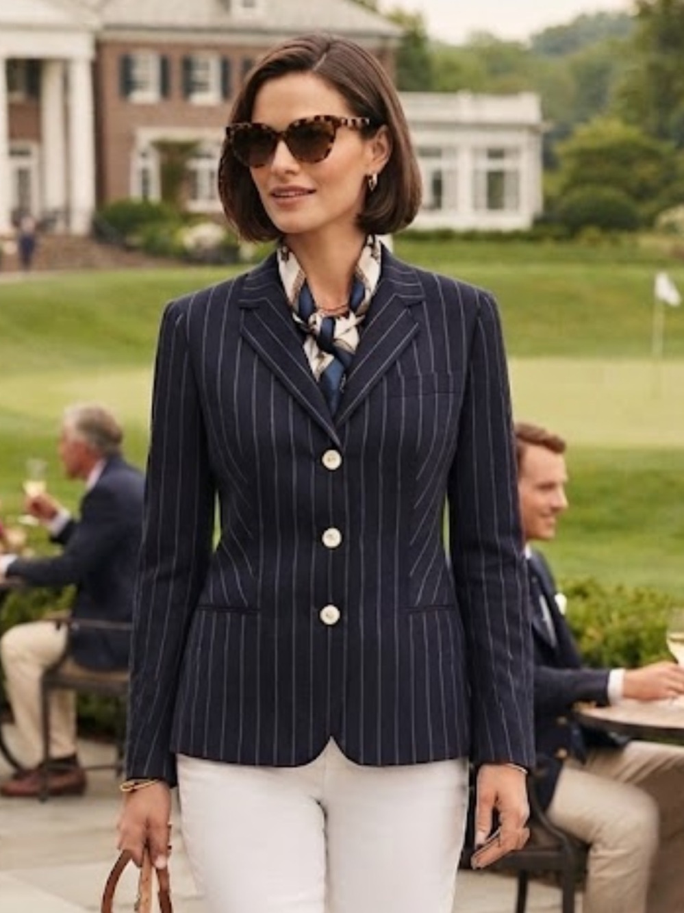 Lauren Ralph Lauren linen cotton navy pinstriped blazer